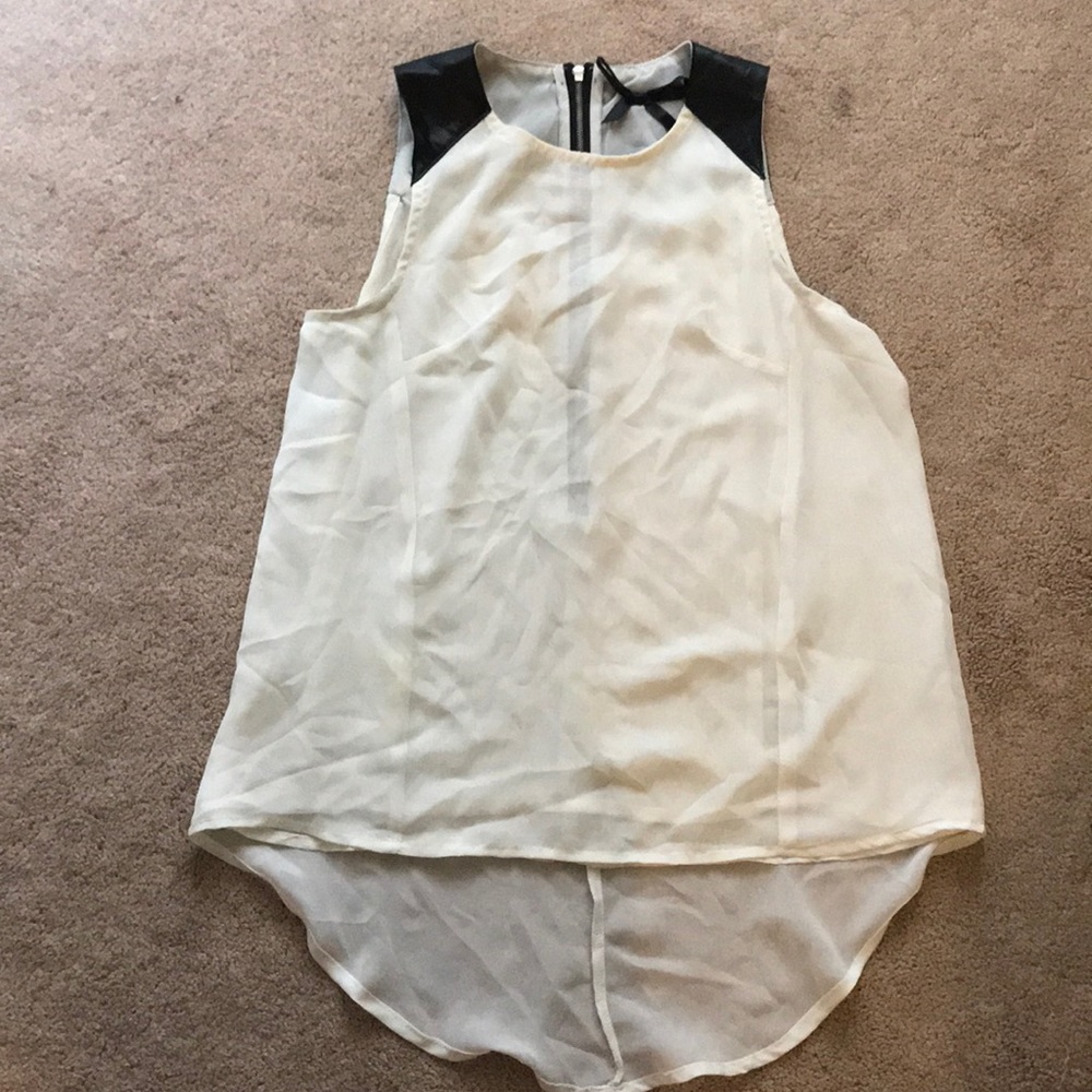 Sheer dress shirt with leather detail